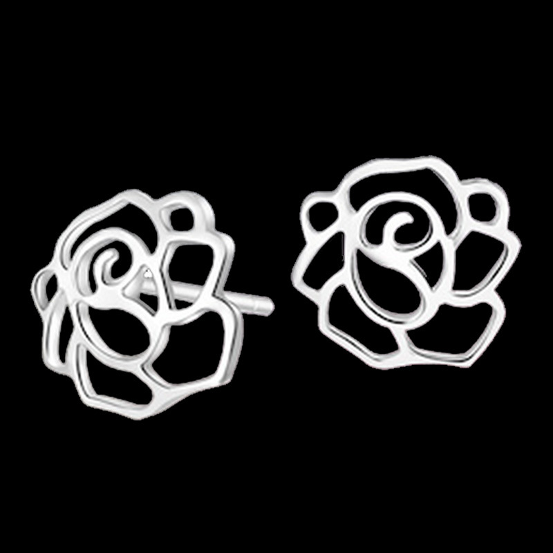 

WHOLESALE Fashion Studs Men and women contracted jewelry flowers The peony roses REAL S925 STERLING SILVER STUD EARRINGS YS90