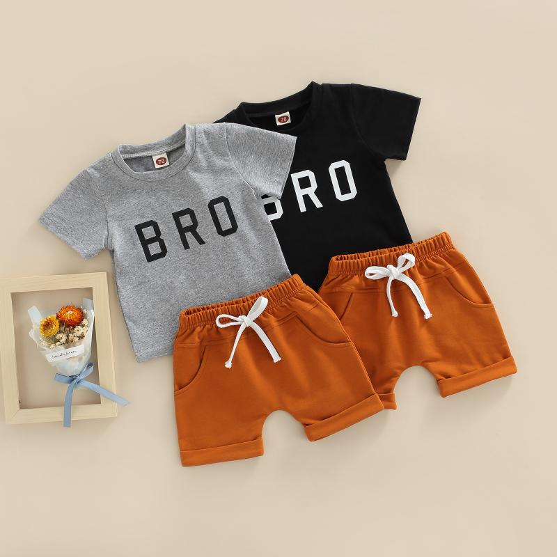 

Clothing Sets Infant Baby Boys Outfits Short Sleeve Crew Neck Letters Print Tops With Shorts For Toddler Summer ClothesClothing, Gray