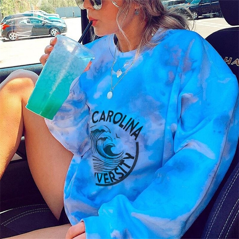 

Fashion Pullovers Men Womens Round Collar Letter Print Tie Dye Gradient Sweatshirts Vintage Loose Long Sleeve Tops Sweatshirts 220816, Blue