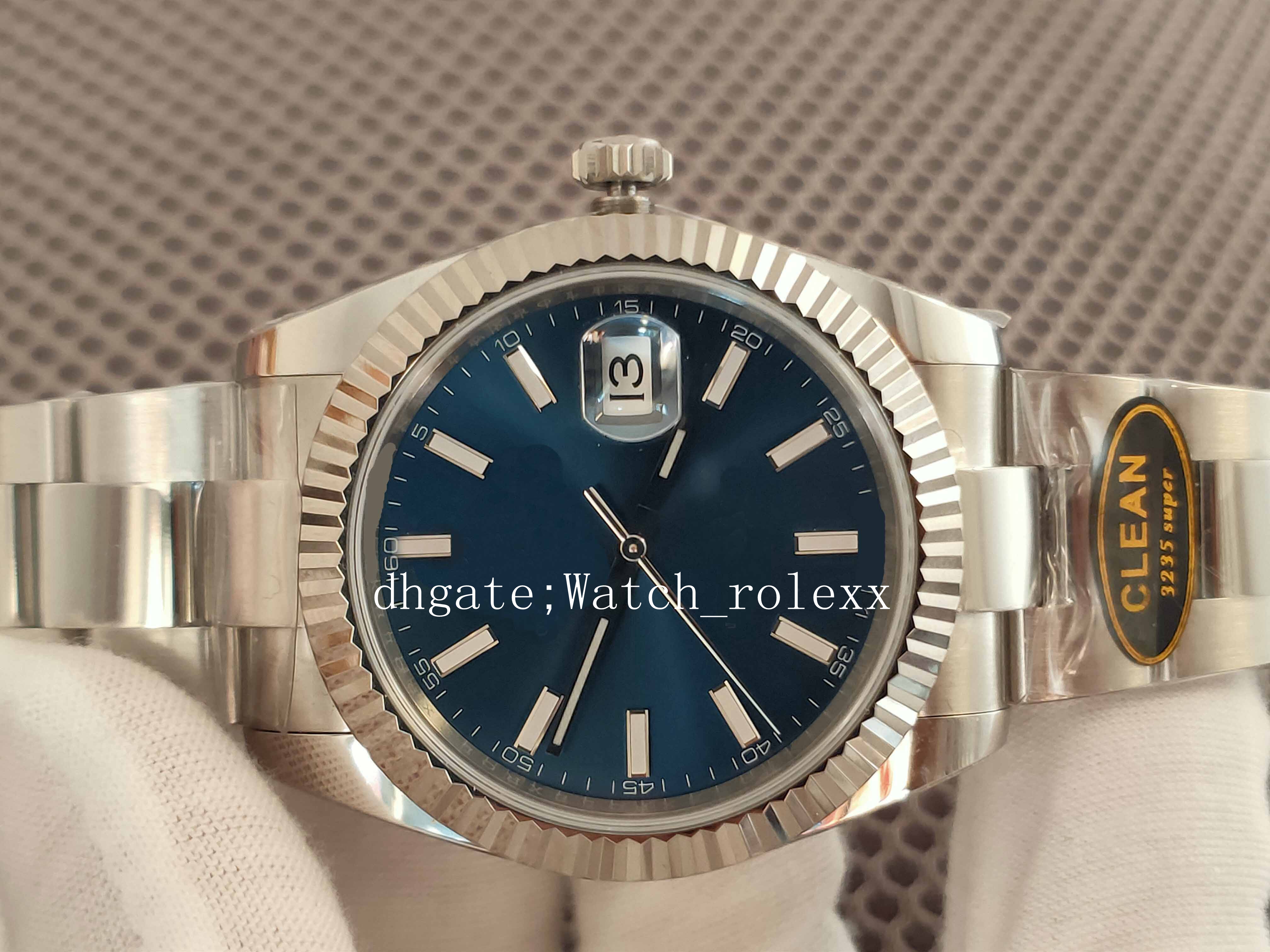 

Clean Factory 41mm DateJust Oyster 904L Blue Dial Men's Quality 41mm ETA Cal.3235 Wristwatches Movement Automatic Mens Diver Bezel Date Waterproofed Watches