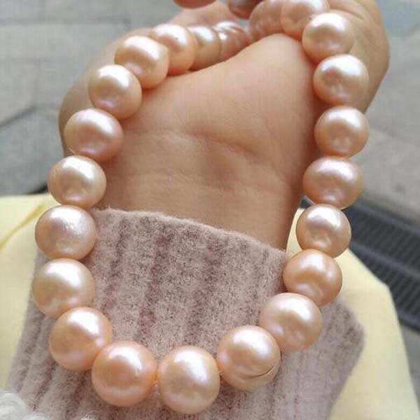 

Natural 10-11mm Gold Pink Pearl Necklace 18" inch