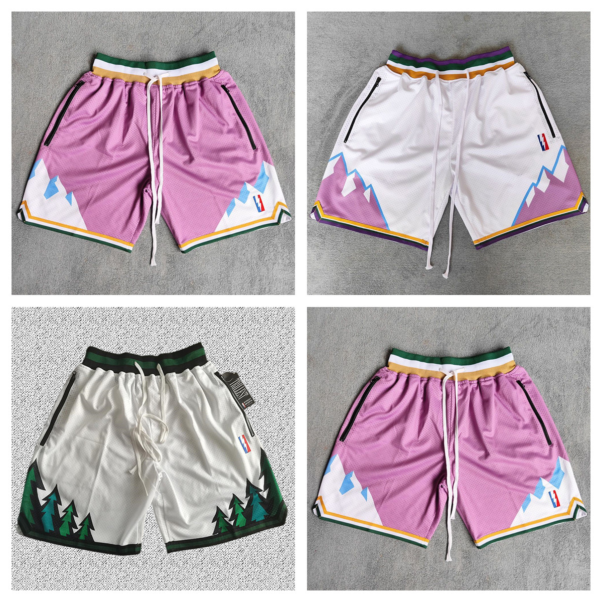 

Printed Basketball Shorts Gobert Mitchell Conley Team Trillest shorts 2021-2022 City Zip pocket Black White Blue