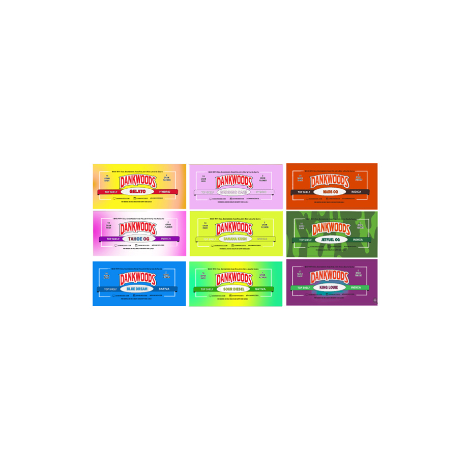 

Mix 9 Flavors 1 Gram Dankwoods Prerolls Blunts Glass Tube Stickers Labels Joint Moonrock labels