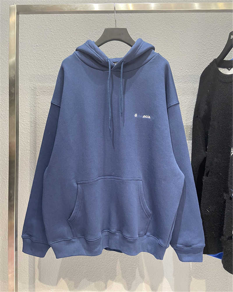

Men's Hoodies Correct version 21 autumn winter new chest small embroidery BB printed Fleece Hoodie couple loose Plush Sweater Hoodie, Navy blue