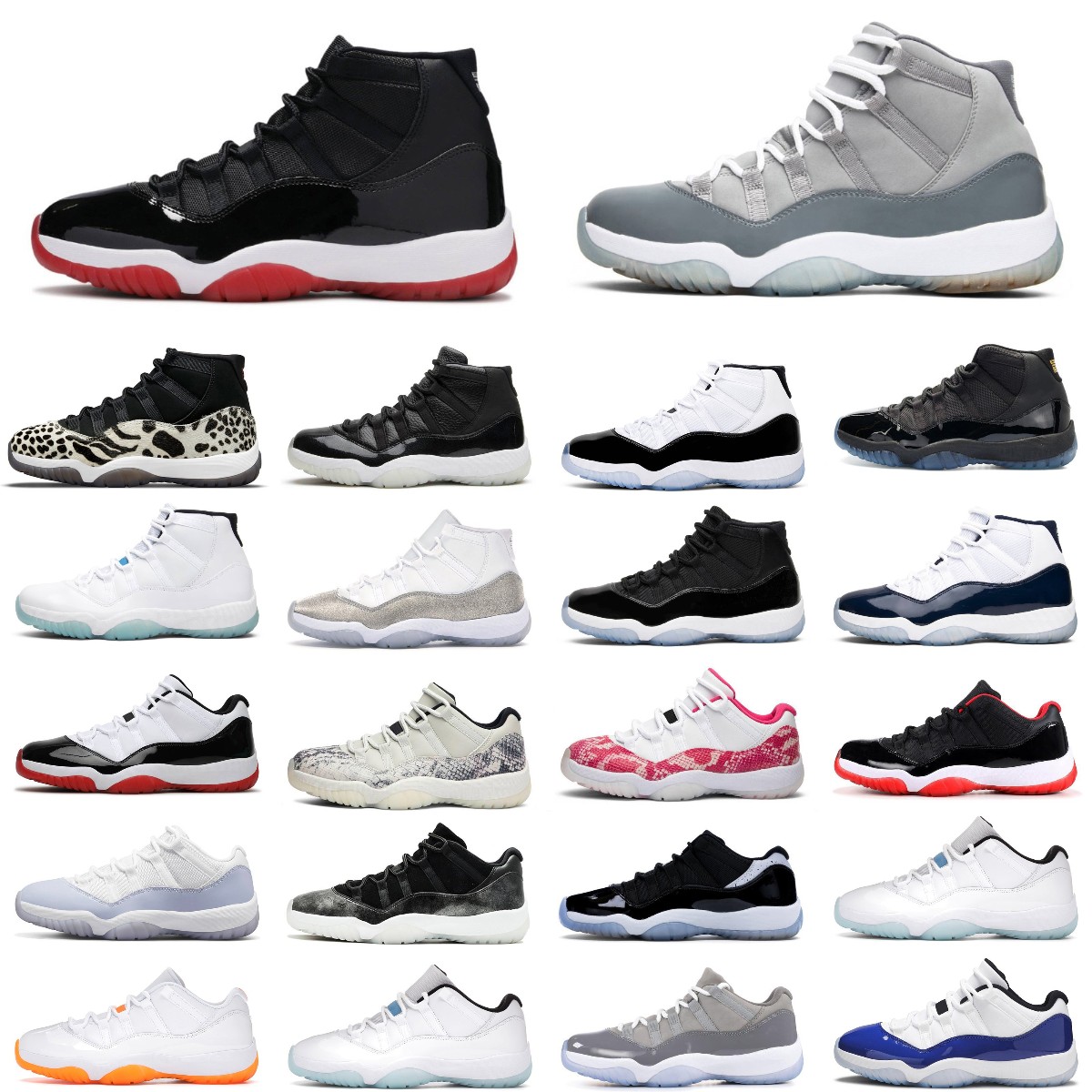New 11 11s Basketball Shoes Man Woman Mens Sneakers Space Jam Cap and Gown High Concord Platinum Tint Barons 25th Anniversary Low White Bred Men women Trainers