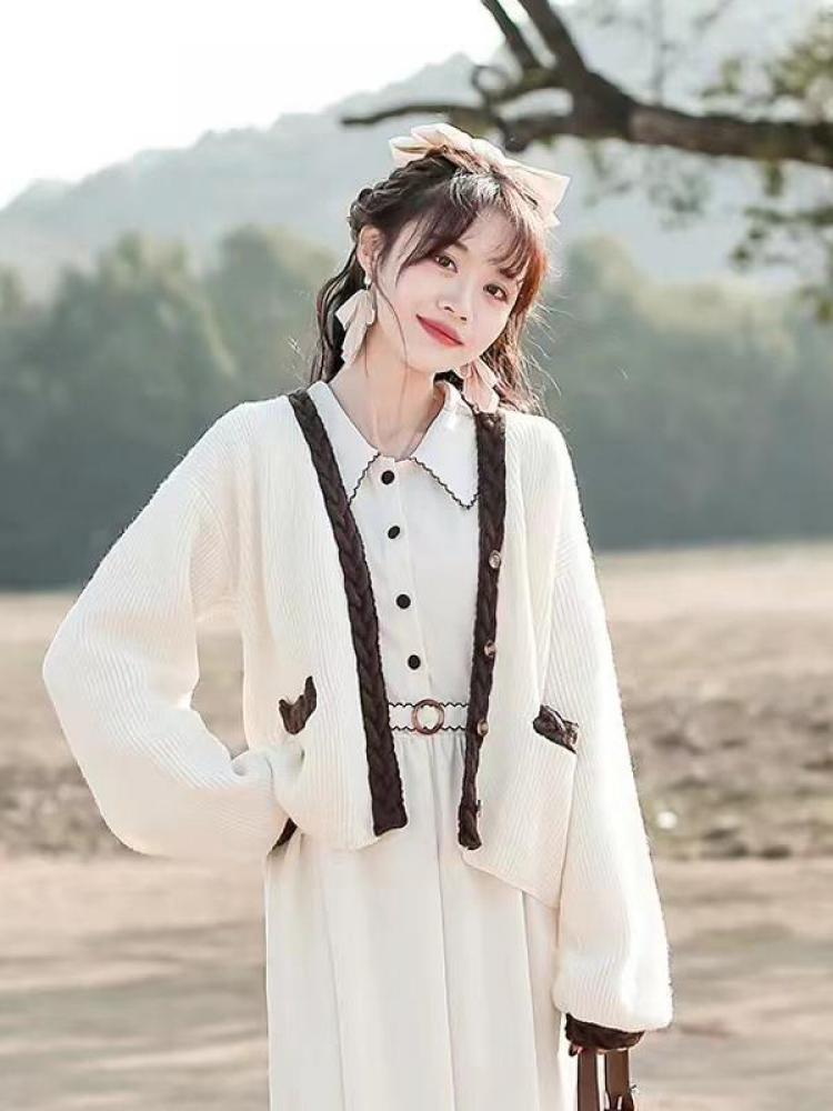 

Women's Knits & Tees Sweet V-neck Knitted Cardigan Fashion Vintage Women Long Sleeve Sweater Coat Autumn Winter 2022 Loose Jumper Lady Knitw, Green