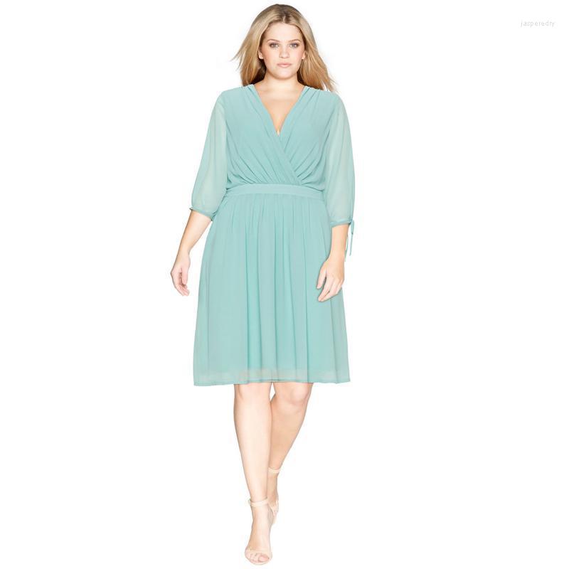 

Plus Size Dresses Surplice Neck Elegant Summer Chiffon Dress Sashes A-line Party Female Large Casual Office 6XL 7XL 8XL Jasp22, Turquoise