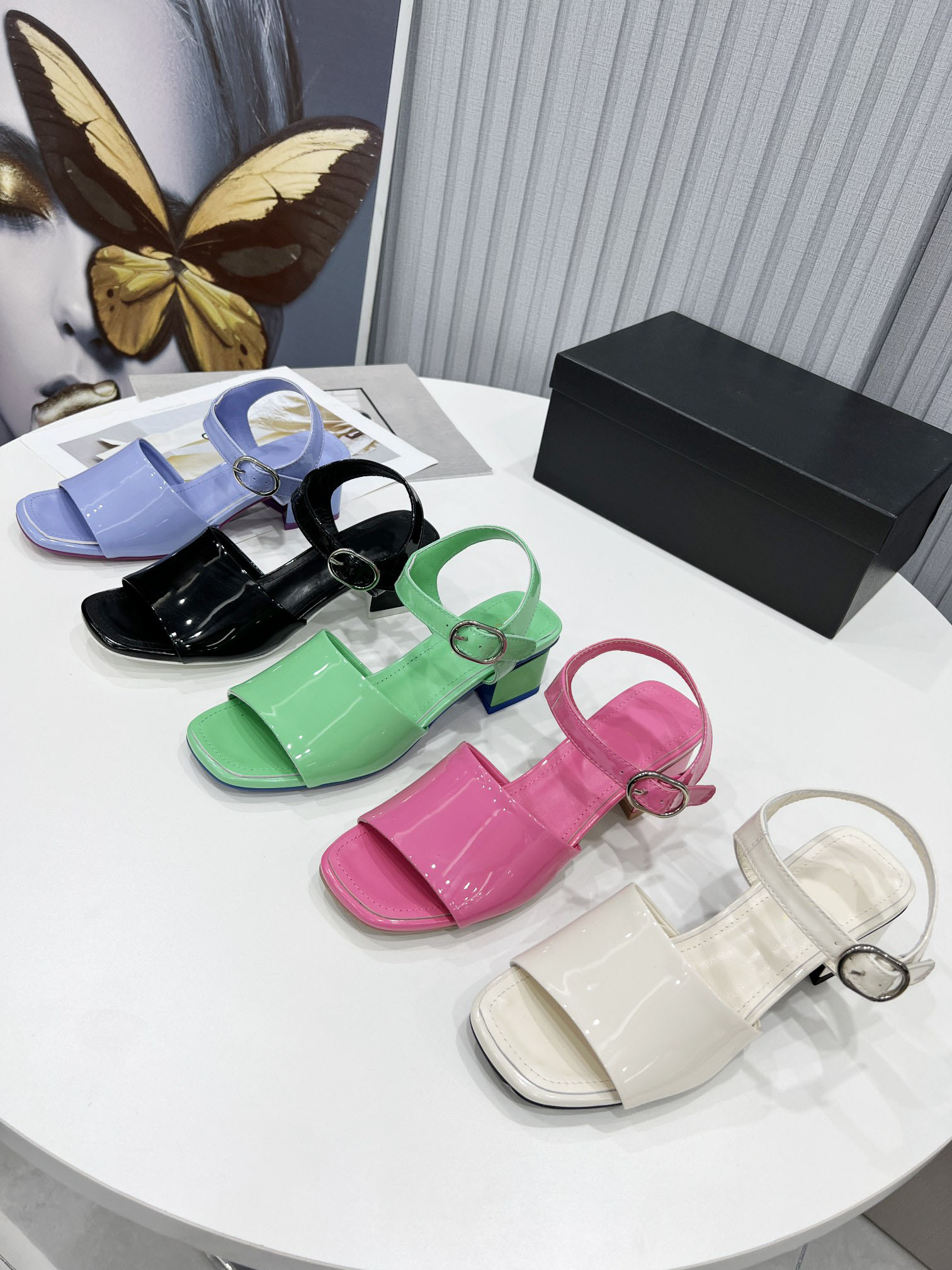 

Women Mules Sandal Calfskin Light Pink Slide Indoor Sandals Coarser Heels Slippers Designer Summer Luxury Fashion girl Beach Shoes, Custom