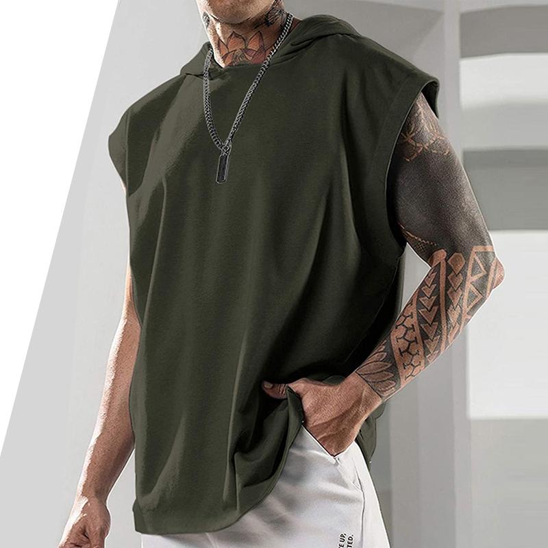 

Men's Hoodies & Sweatshirts Cross-border Amazon Men's Fitness Pullover Sports Leisure Europe And America Sleeveless Hooded Vest Loose Sh, Black