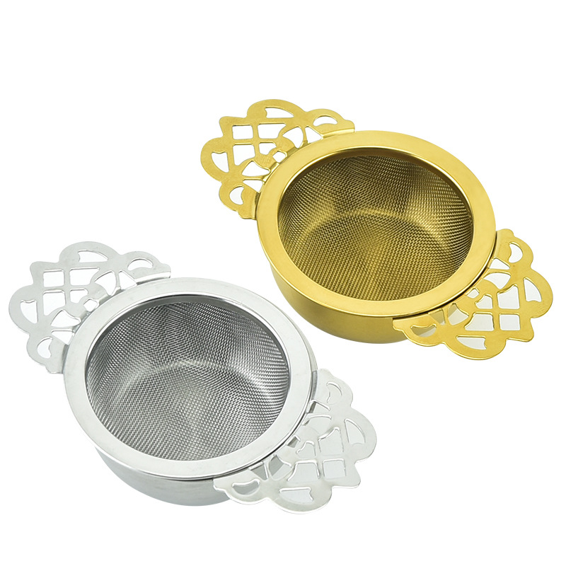 

Stainless Steel Tea Strainer with Drip Bowl Tools Mesh Spice Infuser Loose Leaf Tea Filter Double Handles KDJK2203
