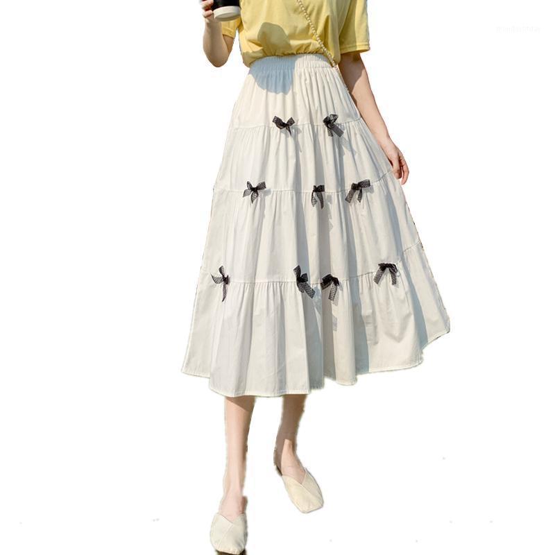 

Skirts 2022 Arrival Spring Summer Women Elastic High Waist Slim Long Skirt Korean Style Cute Bow Decoration Lolita, Black