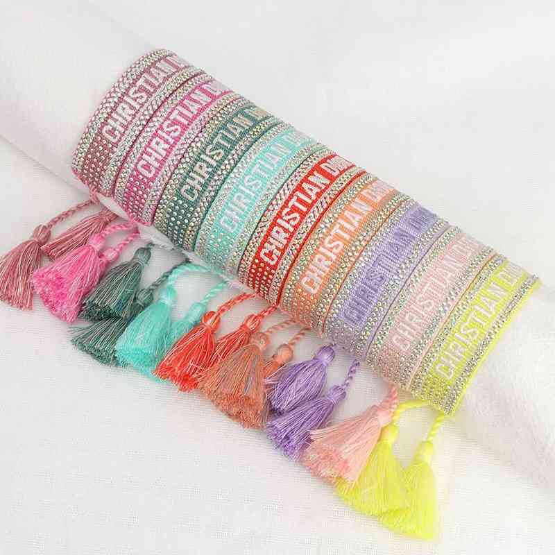 

Hand Designer Embroidered Rope Letter Woven Bracelet Fashion Tassel d Home Jewelry