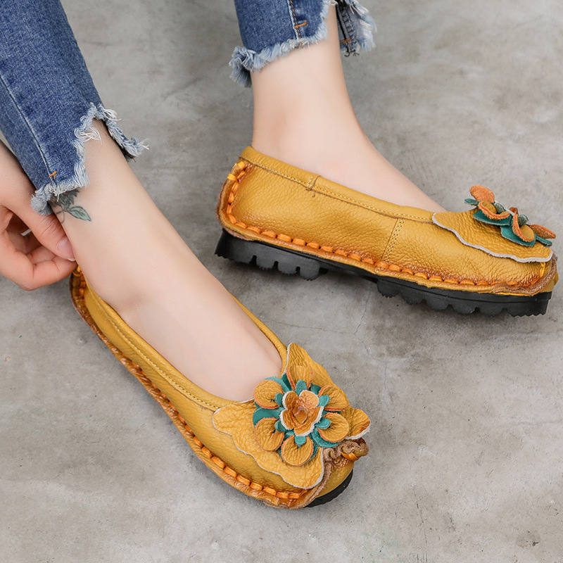

Handmade cow leather flat soft flower female shoes 220613, Purple