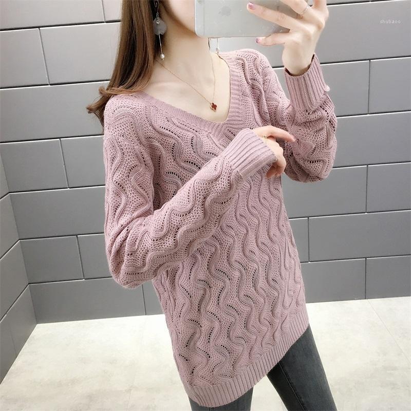 

Women's Sweaters 2022 Spring V-neck Hollow Knitwear Long Sleeve Pullover Wear 39-6027ff, Khaki