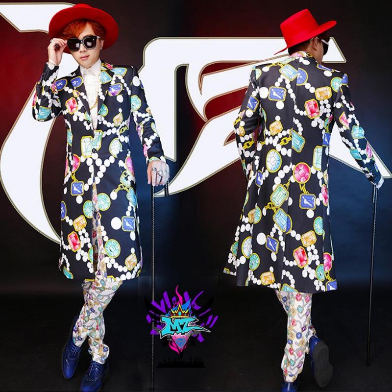 

Men' Tracksuits Lager Size Men Clothing Free Shopping Colored Gems Long Suit Costumes / -xl, Coat