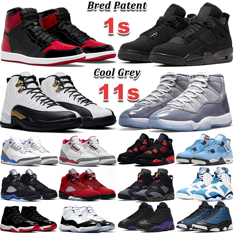 

Men Basketball Shoes 1s Bred Patent Pine Green 4s Red Thunder Black Cat 5s Moonlight 6s UNC 11s Cool Grey 12s Royalty Taxi 13s Court Purple Mens Women Sports Sneakers