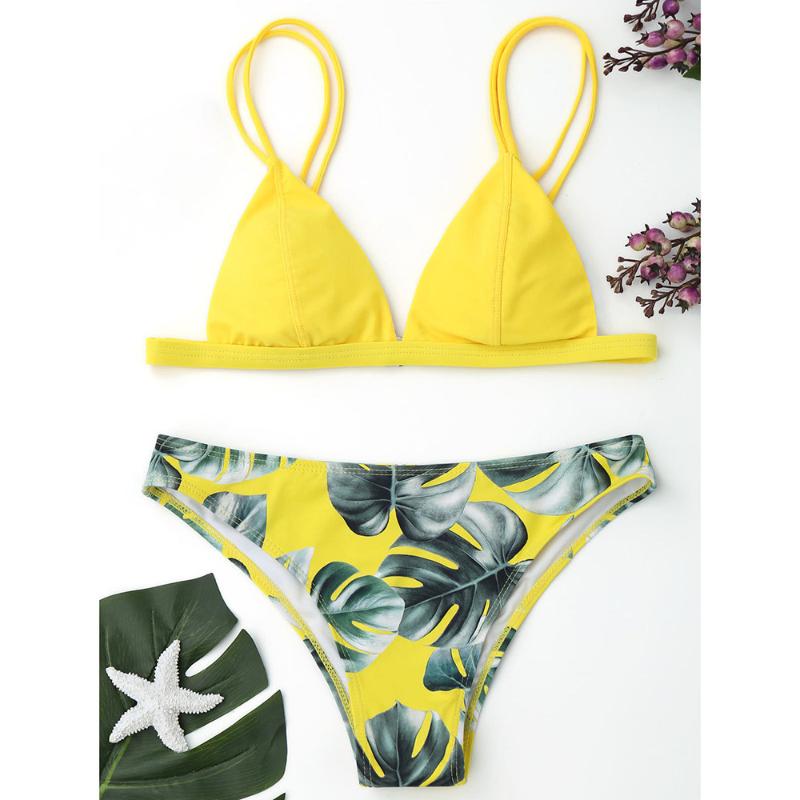 

Women' Swimwear Women Bikini Set Print Leaves Push-Up Padded Bathing Beachwear 2022 Sexy Swimsuit Mujer, Wh