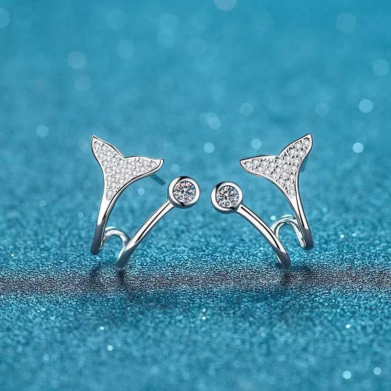 

Stud Trendy 925 Sterling Silver Fish Tail Moissanite Earrings Women Jewelry INS Plated Platinum Gra GiftStud