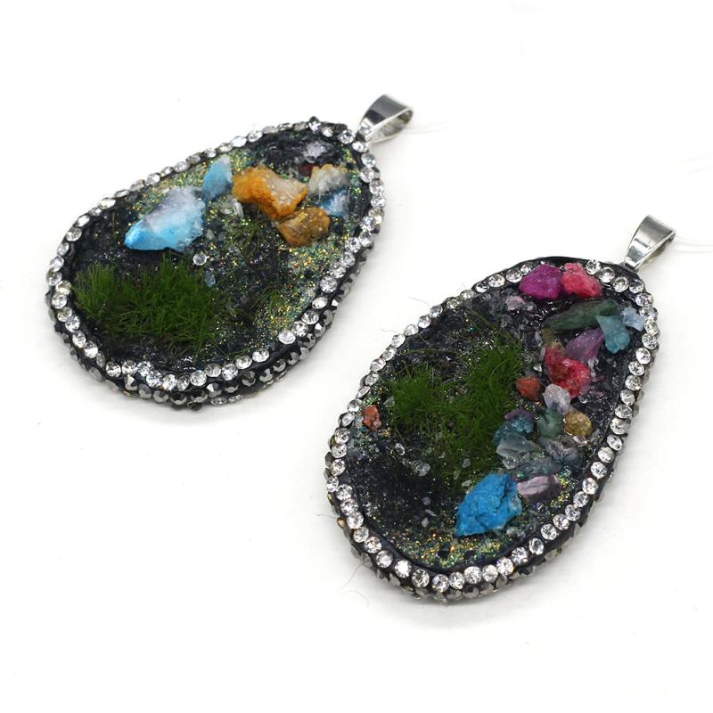 

Pendant Necklaces Natural Irregular Green Resin Diamond-studded Pearl Crystal Bud Amethyst Quartz Bonsai DIY Necklace Sweater Chain Making