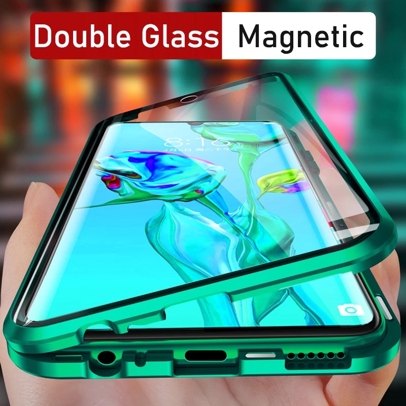 

Luxury 360 Protect Magnetic Cases for Samsung Galaxy S22 S21 S20 FE S8 S9 S10 Note 8 9 10 20 Lite Ultra Plus A80 A72 Double Sided Glass Cover, Black
