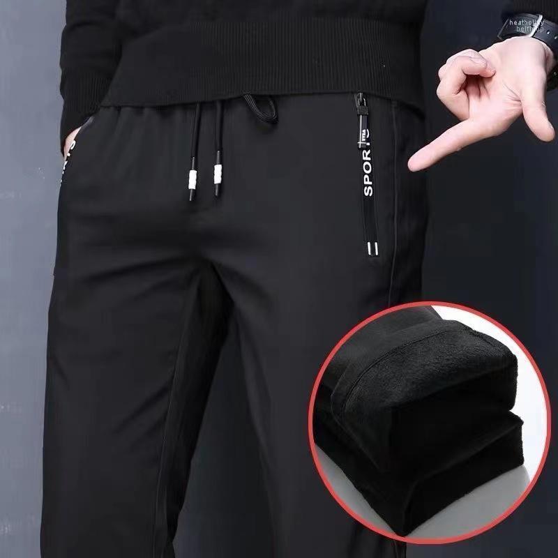 

Men's Pants Winter Men's Sweatpants Waterproof Outdoor Fitness Sportswear Trousers Male Plus Velvet Warm Casual Jogging PantsMen's Heat2, Black 918