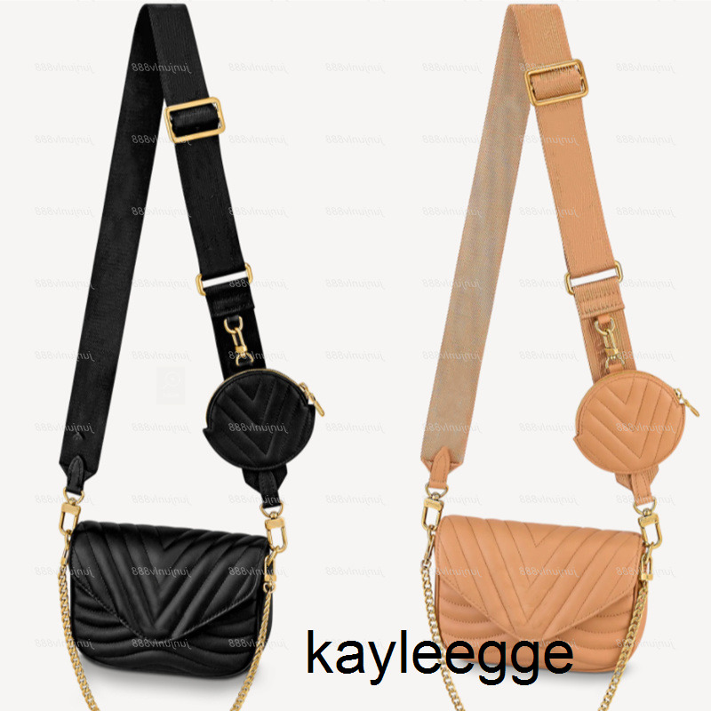 

5A NEW WAVE MULTI-POCHETTE Women Designer Crossbody Bag Fashion Woman Cross Body Bags Quilted Twin Sets Mini Handbag Chain Round Coin Purse MBKR, Black