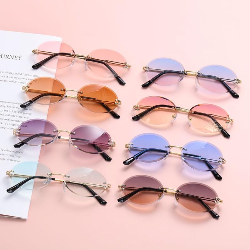 

Sunglasses Fashion Tinted Eyewear UV400 Protection Rimless Shades Vintage Diamond Cutting Lens Oval SunglassesSunglasses