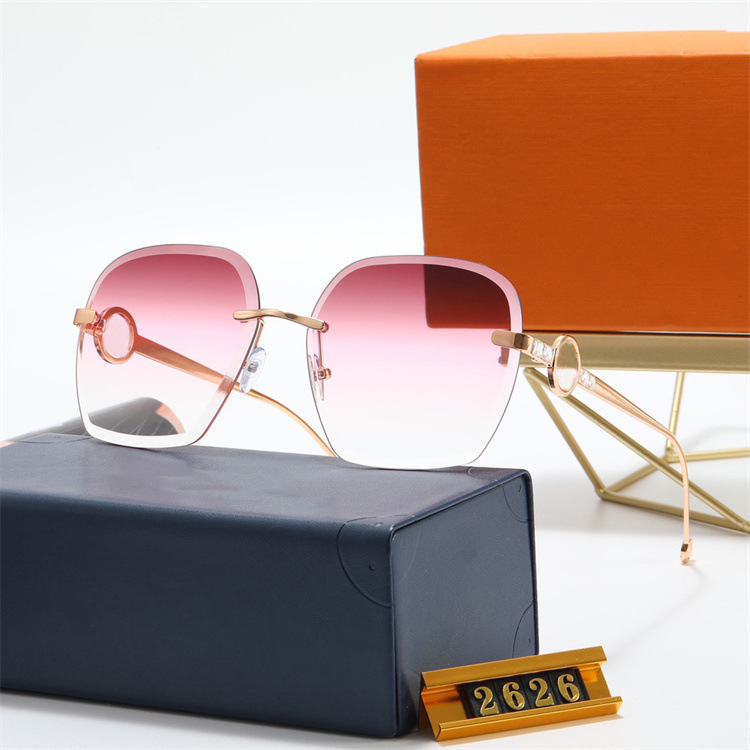 

Ladies Luxury Sunglasses Rimless High Quality Lenses Designer Laser Logo Fashion Ladies Brand Glasses Summer Outdoor Beach UV400 Goggles with Original Box