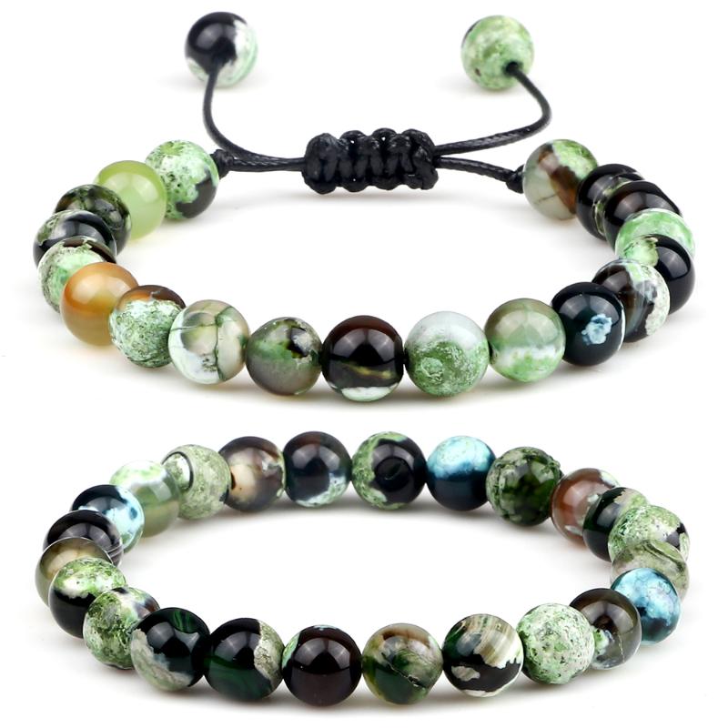

Beaded, Strands Couples Distance Beads Bracelets 8mm Fire Agates Onyx Strand Bangle Natural Healing Yoga Pulsera Men Women Elastic Jewelry