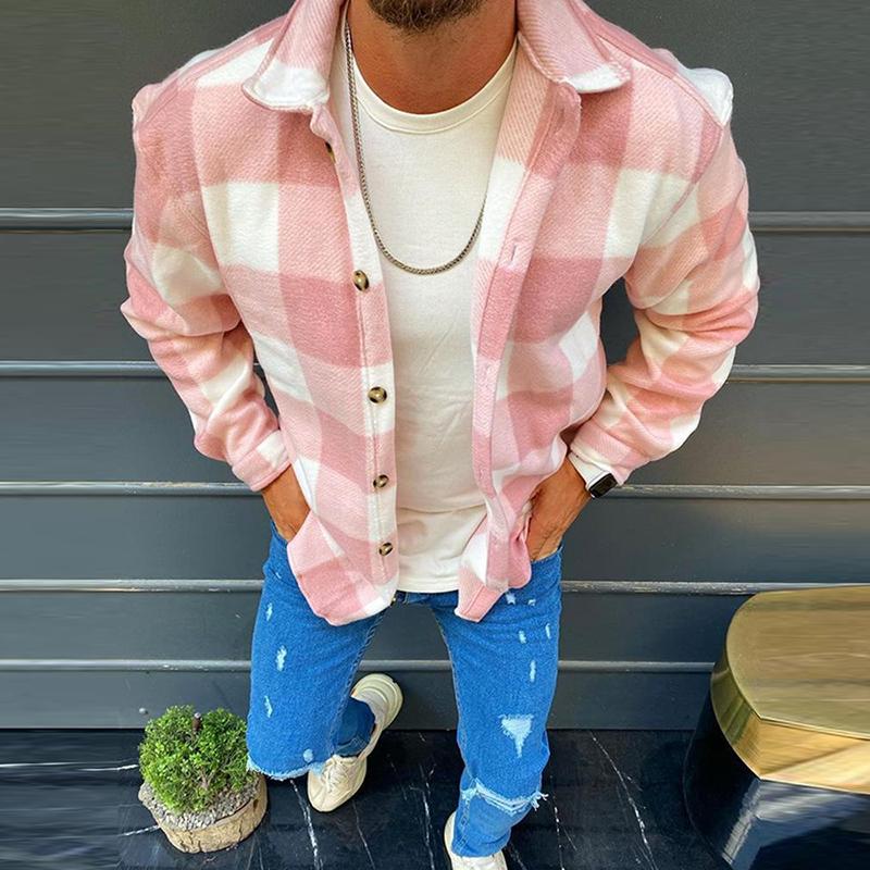 

Men' Jackets Spring Summer Men Check Shirts Simple Chic Plaid Printed All-Match Casual Lapel Long Sleeve Male Tops Loose Mens Tshirts Tee, 10 plaid