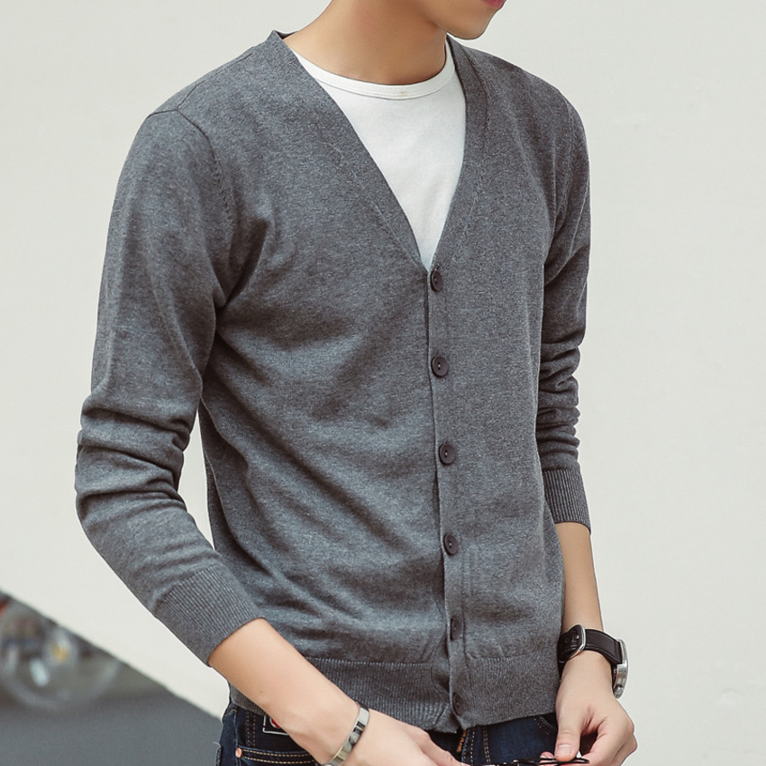 

Cardigans Sweater Men V-Neck Sweaters Coat Cotton Long Sleeve Loose Solid Button Tops Fit Knitting Casual Men's Clothing, Dark grey