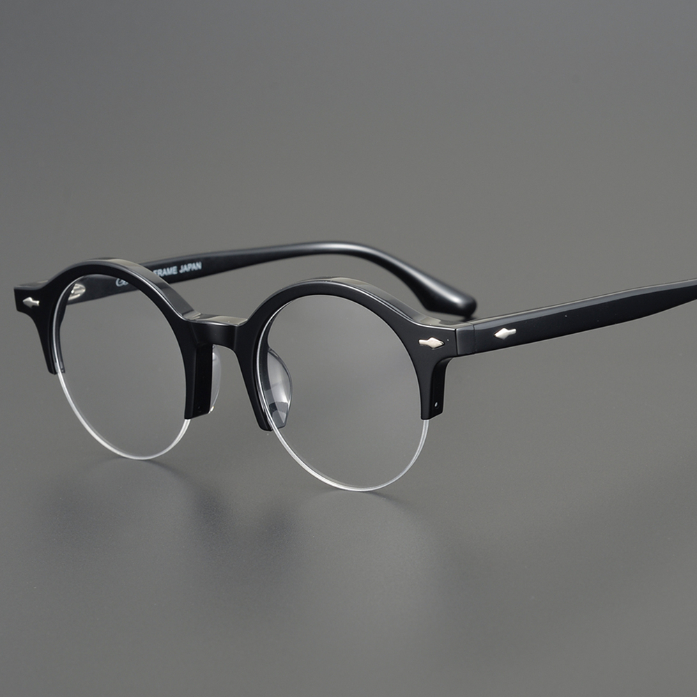 

Retro Round Semi Rimless Eyeglasses Frame for Men Optical Myopia Glasses Frames Women High Quality Acetate Vintage Prescription Reading Spectacles