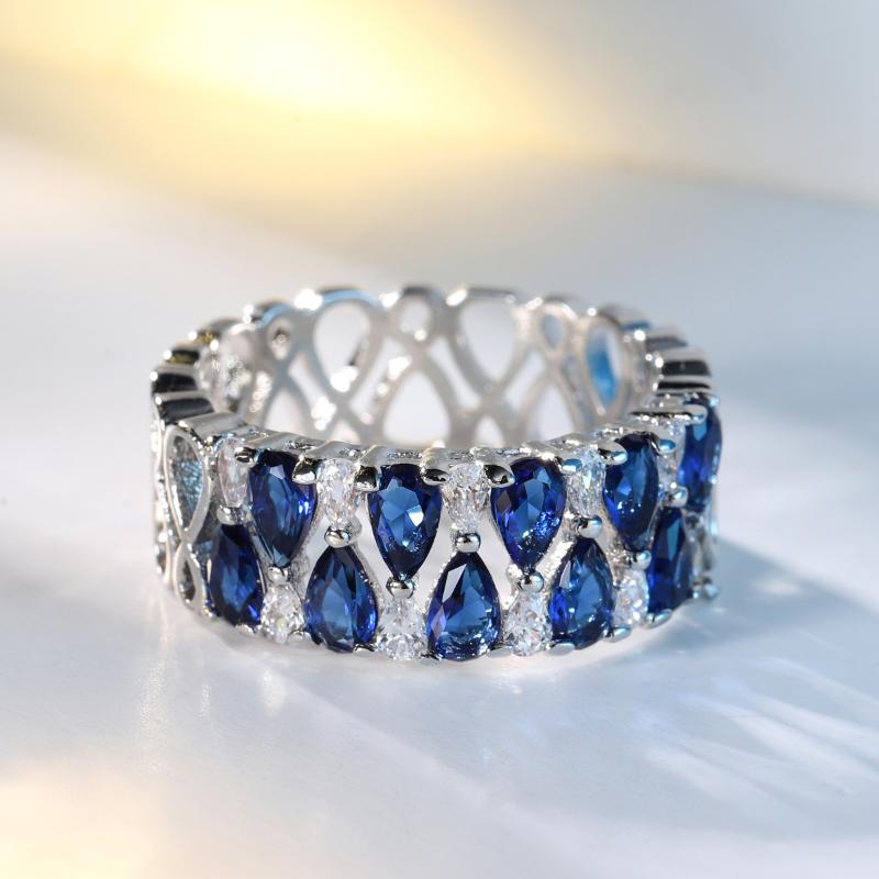 

Cluster Rings Fashion Eternity Promise Women Blue Pear Shape Cubic Zircon Stylish Female Accessories For Party Daily Wear Luxury Jewelry