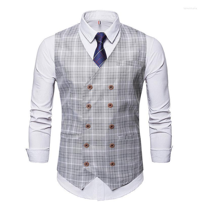 

Men' Vests 2022 Style Large Size Double Breasted Fashion Vest Business Casual Suit Kare22, Gray