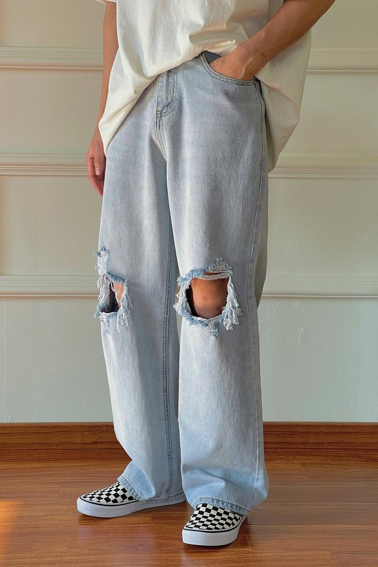 

Men' Jeans Ripped Straight Men' All-match Retro Couple Light Blue Long Pants 2022 Solid Color Loose Korean Denim PantsMen