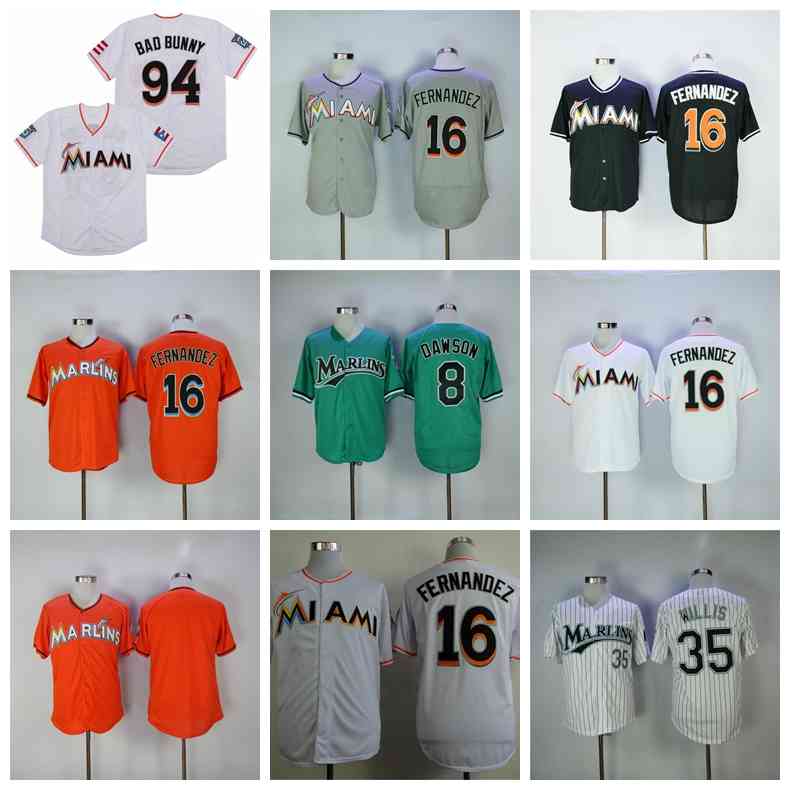 Retro Baseball Vintage 16 Jose Fernandez Jersey 94 Bad Bunny Jersey With Puerto Rican Flag 35 Dontrelle Willis 8 Andre Dawson Black White