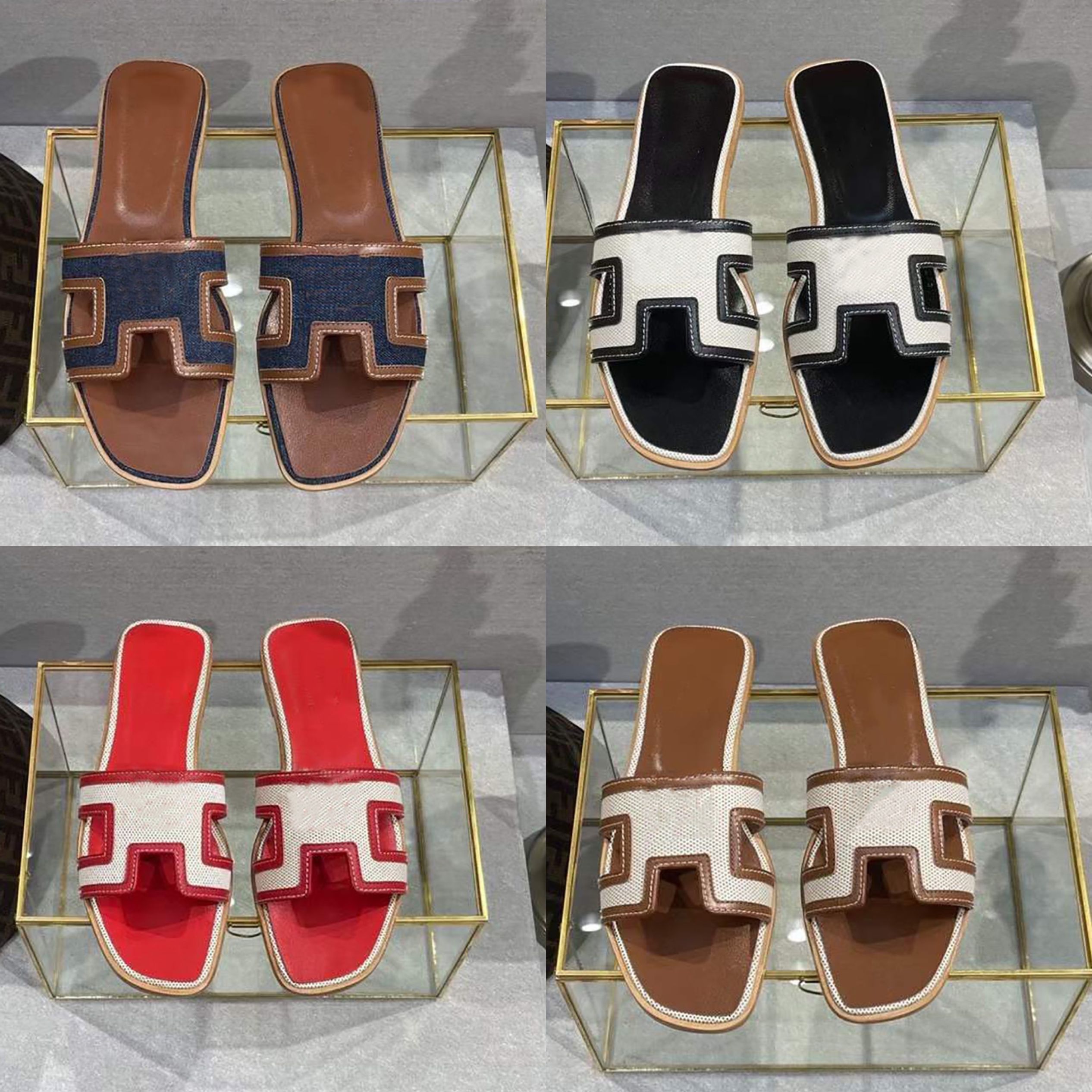 

Designer Oran Flat Slides Sandal Women Slipper Genuine Calfskin Shoes Brown Red Ladies Girls Fashion Summer Outdoor Beach Sandals with box 347, Sock