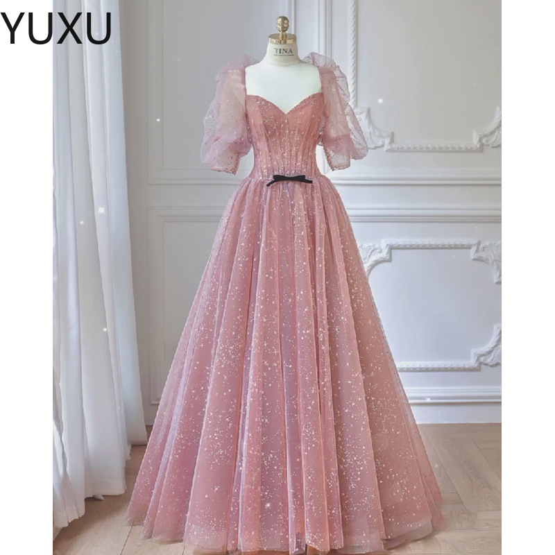 Rose luxe sirène robes de soirée longue dentelle appliques manches longues perles cristal paillettes longueur de plancher robe de bal robes de so