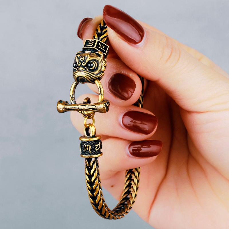 

Charm Bracelets Lion Mens Women Copper Bracelet Brass Bangle Vintage Punk Hip Hop Chinese Style For Couple Girl Boyfriend Jewelry Gift Whole