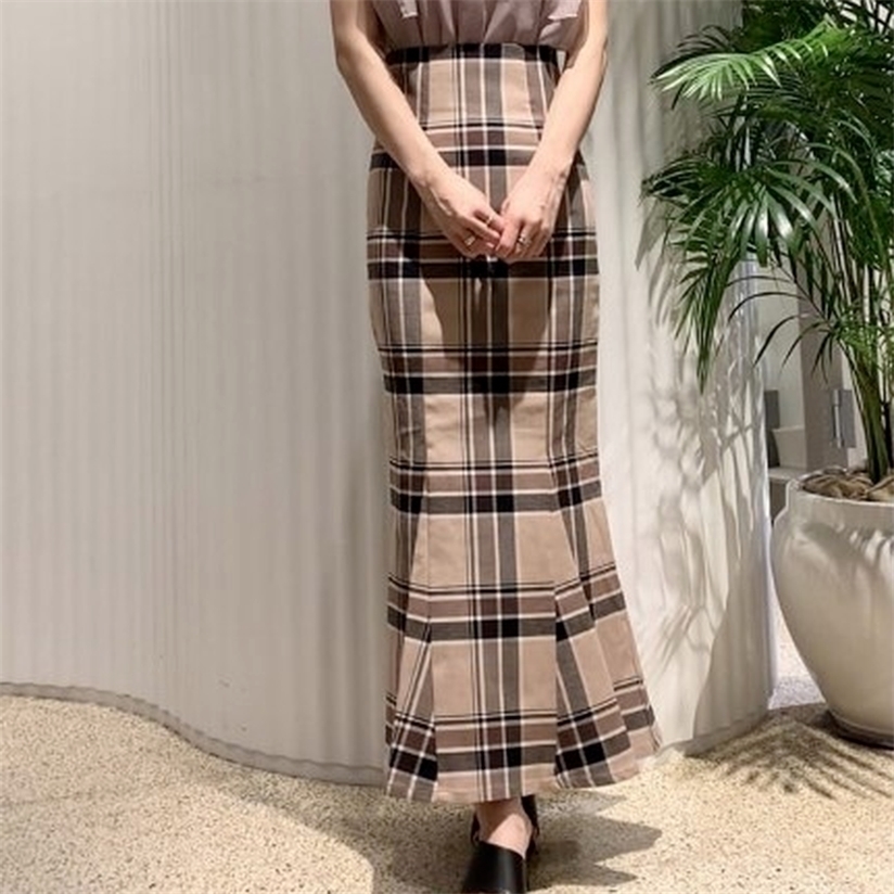 

Kuzuwata Autumn Faldas Japanese Style Temperament Women Jupe Solid Plaid High Waist Slim Ruffled A-line Mermaid Skirts 220322, Black plaid