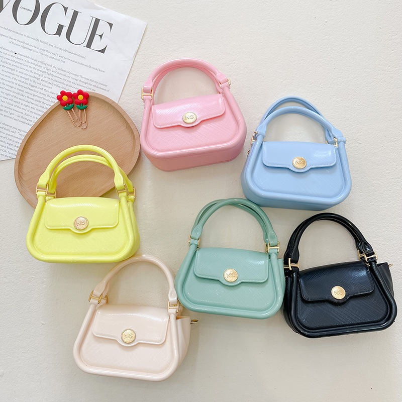 

Children candy colors handbags 2022 Summer kids solid color chain one shoulder crossbody bag little girl Jelly bags zero wallet F1146, Mix colors random