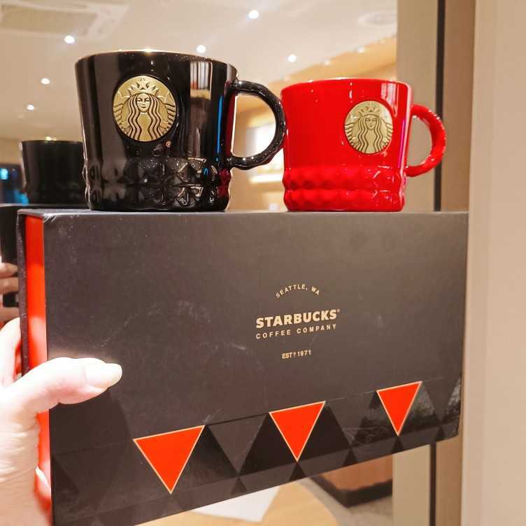 Limited Starbucks classic black and red mug ceramic coffee cup couple cup gift box with drinking cup-image-759541569