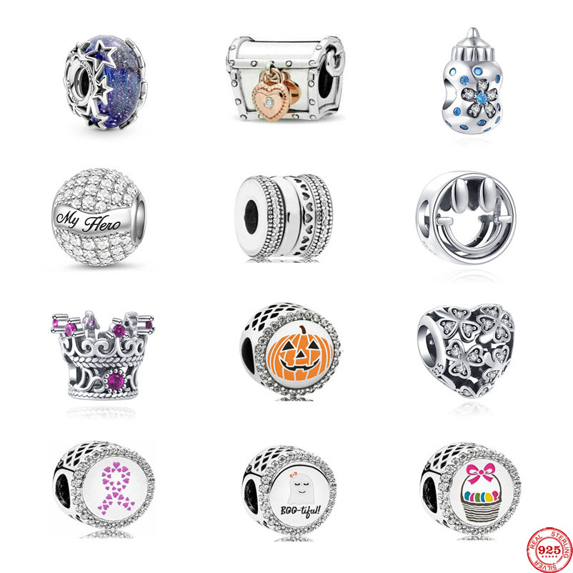 

925 Sterling Silver Dangle Charm New Baby Bottle Blue Murano Star Smile DIY Beads Bead Fit Pandora Charms Bracelet DIY Jewelry Accessories