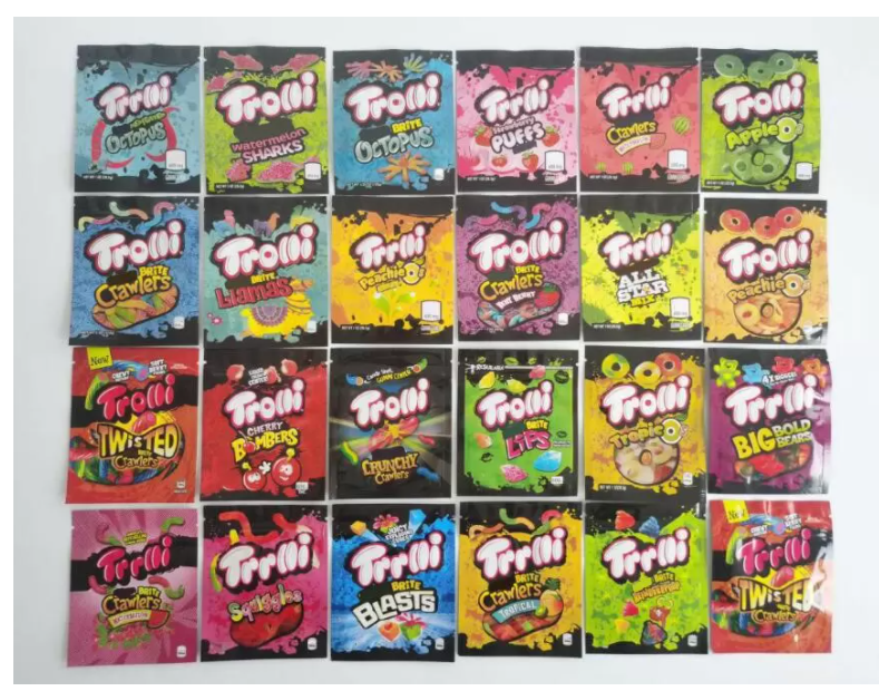 

Trrlli Trolli edibles packaging bags 600mg 29 designs sour brite crawlers watermelon sharks llamas octopus peach rings errlli berry worm