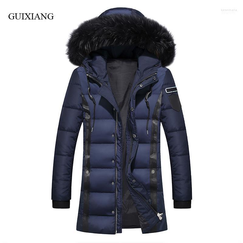

Men's Down & Parkas 2022 Winter Style Men Boutique Feather Detachable Big Hair Collar Solid Thick Cotton Clothes Jacket Size -3XL Kare22, Black