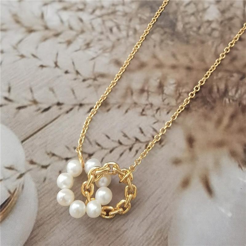 

Pendant Necklaces Fashion Geometric Metal Circle Hollow Out Freshwater Pearl Double Necklace