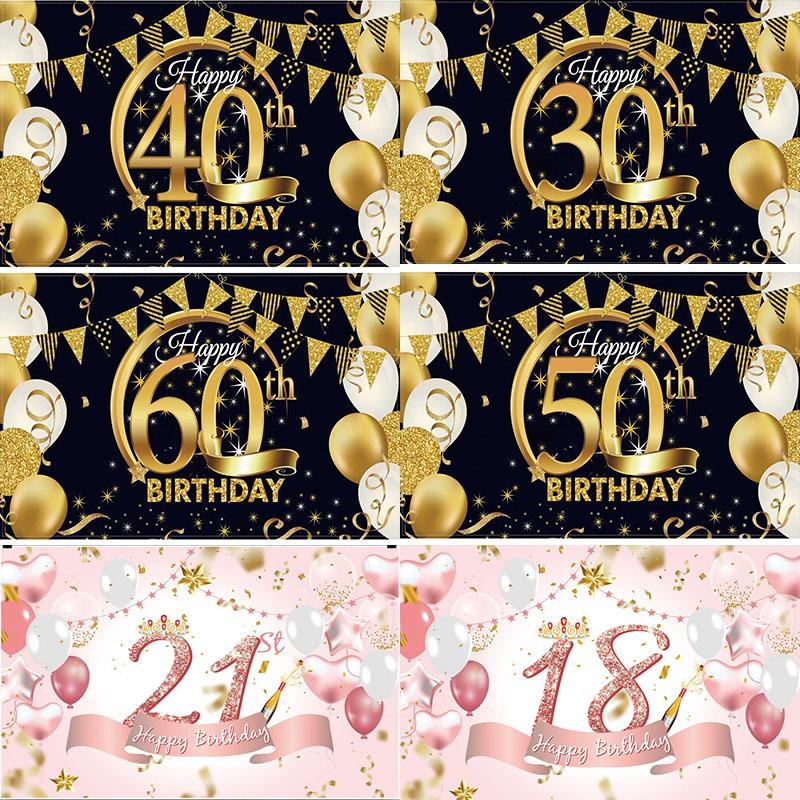 

Party Decoration 30th 40th 50th 60th Happy Birthday Backdrop Banner Black And Gold Glitter Poster For Men Women DecorationsParty
