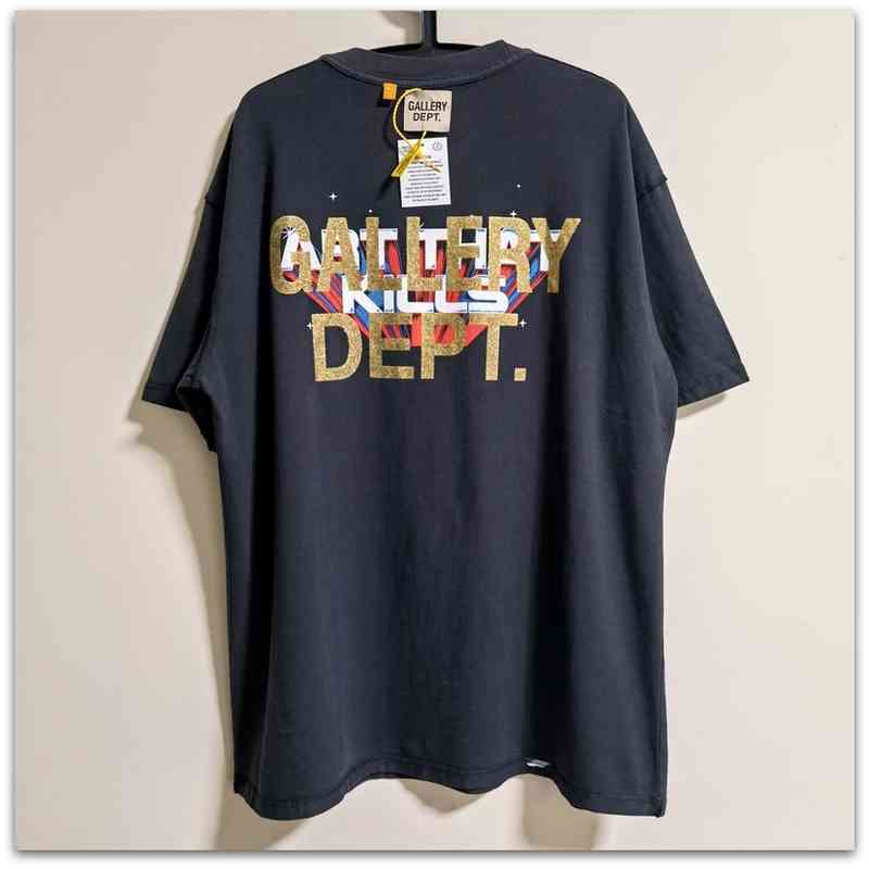 

T-shirt Summer 2022 Gallerydept heavy industry washing ATK worn back design printed short sleeve round neck, Wash black