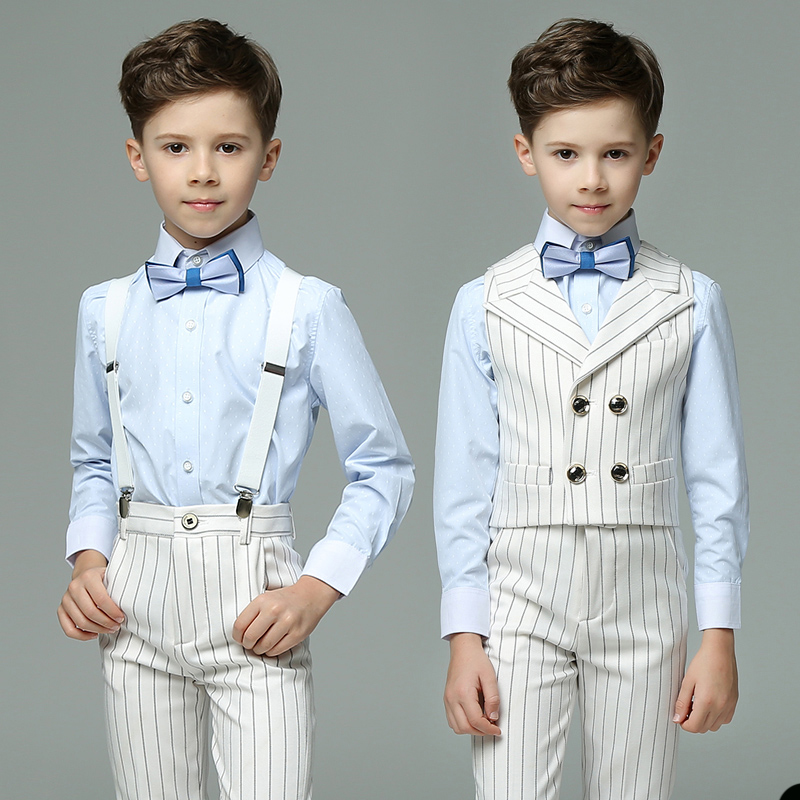 

2 Pieces Striped Boy Formal Wear Suits Dinner Tuxedos Little Boys Kids For Wedding Party Evening Suit Birthday (Vest+Pants), Silver