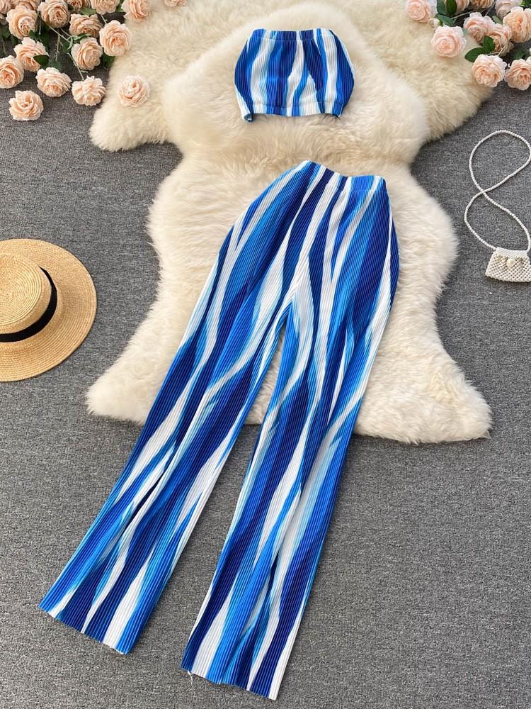 

Women's Two Piece Pants Summer Women Elegant Sexy Set Female Strapless Short Tops & High Waist Long Ladies Casual Holiday SuitsWomen's, Color 9